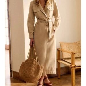 Sezane Filomena Wrap Dress Sz 44 US 12 Camel Tan Midi Preppy Professional